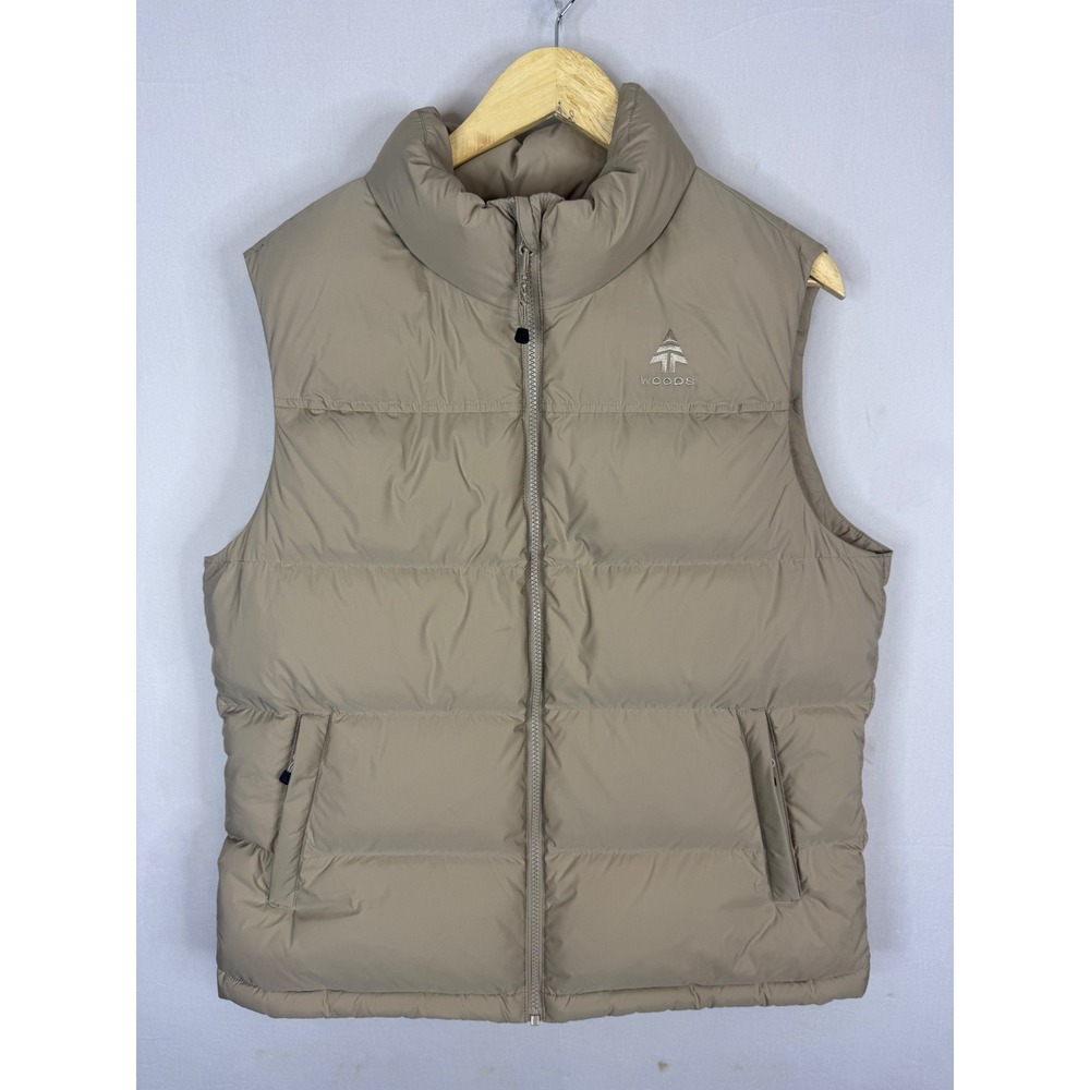 Woods Mens Down Puffer Vest Tan Beige Full Zip‎ Quilted Sleeveless Jacket Large